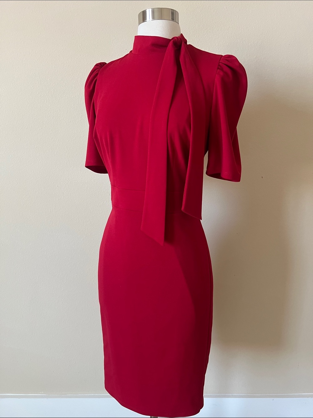 New York & Company Crimson Tie-Neck Midi Dress